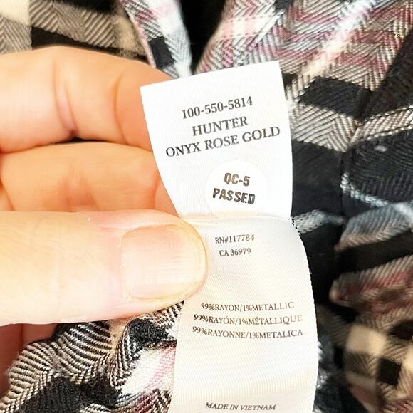 Rails Hunter Long Sleeve Plaid Flannel Button Down Shirt Onyx Rose Gold XS - Picture 4 of 7